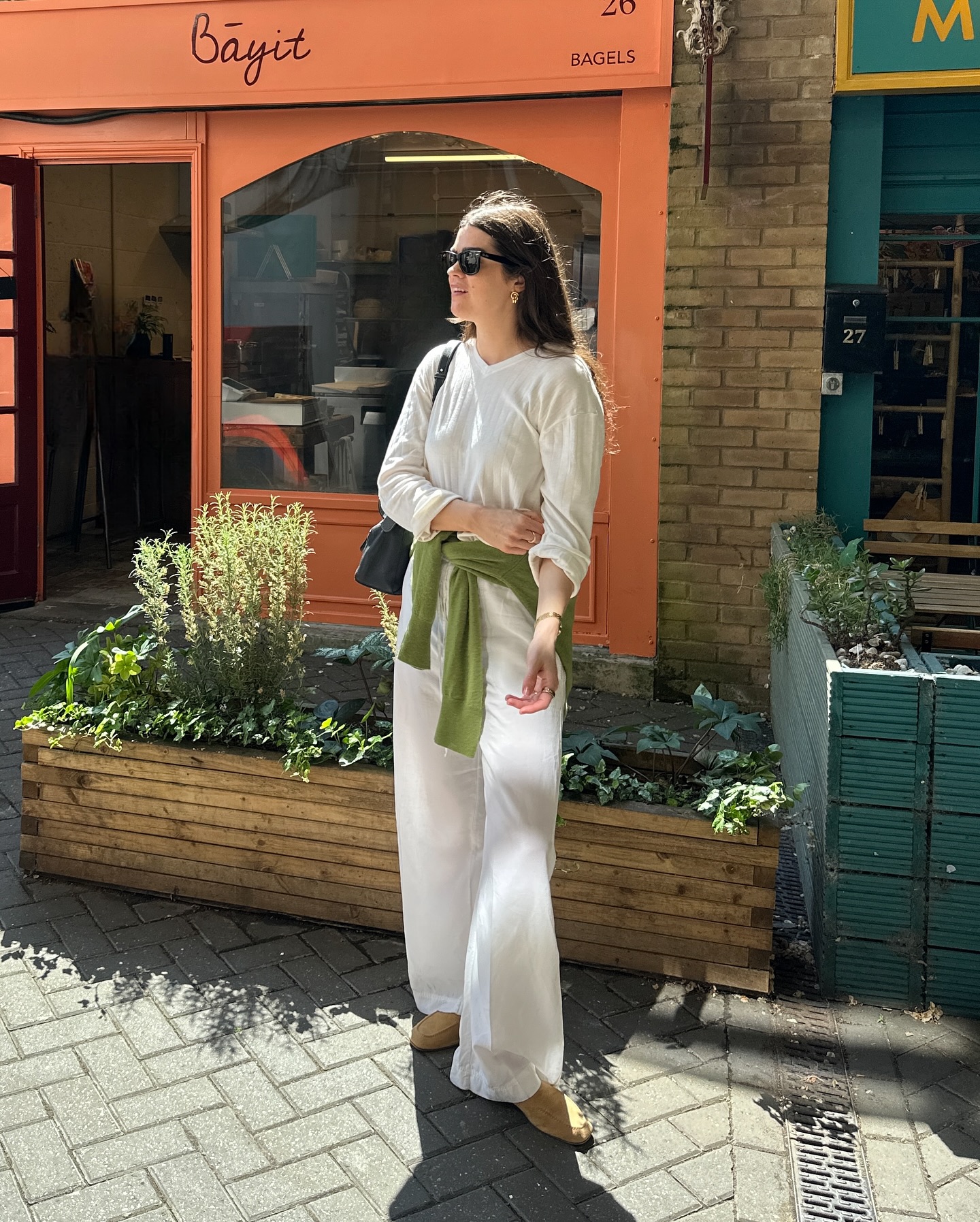 Anna Newton wearing cream long sleeved top and trousers - sunscreens for sensitive skin