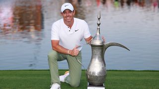 Rory McIlroy with the Hero Dubai Desert Classic trophy