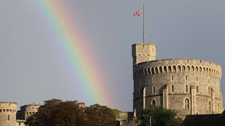 The Union flag is lowered on Windsor Castle as a rainbow covers the sky on September 08, 2022 in Windsor, England. Elizabeth Alexandra Mary Windsor was born in Bruton Street, Mayfair, London on 21 April 1926. She married Prince Philip in 1947 and acceded the throne of the United Kingdom and Commonwealth on 6 February 1952 after the death of her Father, King George VI. Queen Elizabeth II died at Balmoral Castle in Scotland on September 8, 2022, and is survived by her four children, Charles, Prince of Wales, Anne, Princess Royal, Andrew, Duke Of York and Edward, Duke of Wessex.