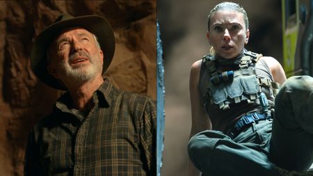 Sam Neill in Jurassic World Dominion and Scarlett Johansson in Jurassic World Rebirth