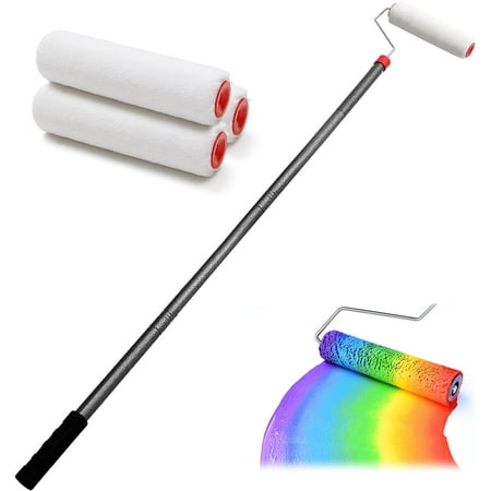 Paint Roller, 6 Ft Paint Roller Extension Poles Paint Roller Kit With Brush Stainless Steel Poles Splicing Rod House Mural Brush for Walls and Ceiling