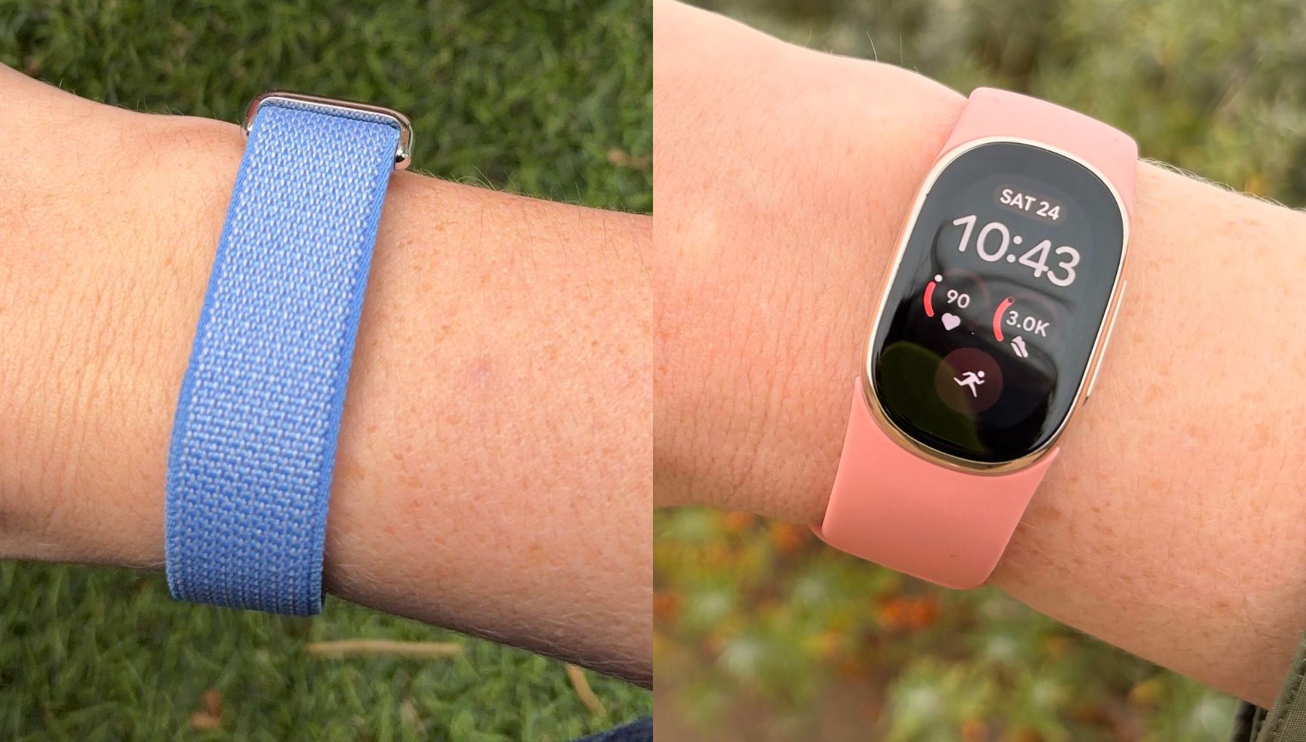 Grace Walsh wearing the Fitbit Air and the Fitbit Edge on wrist