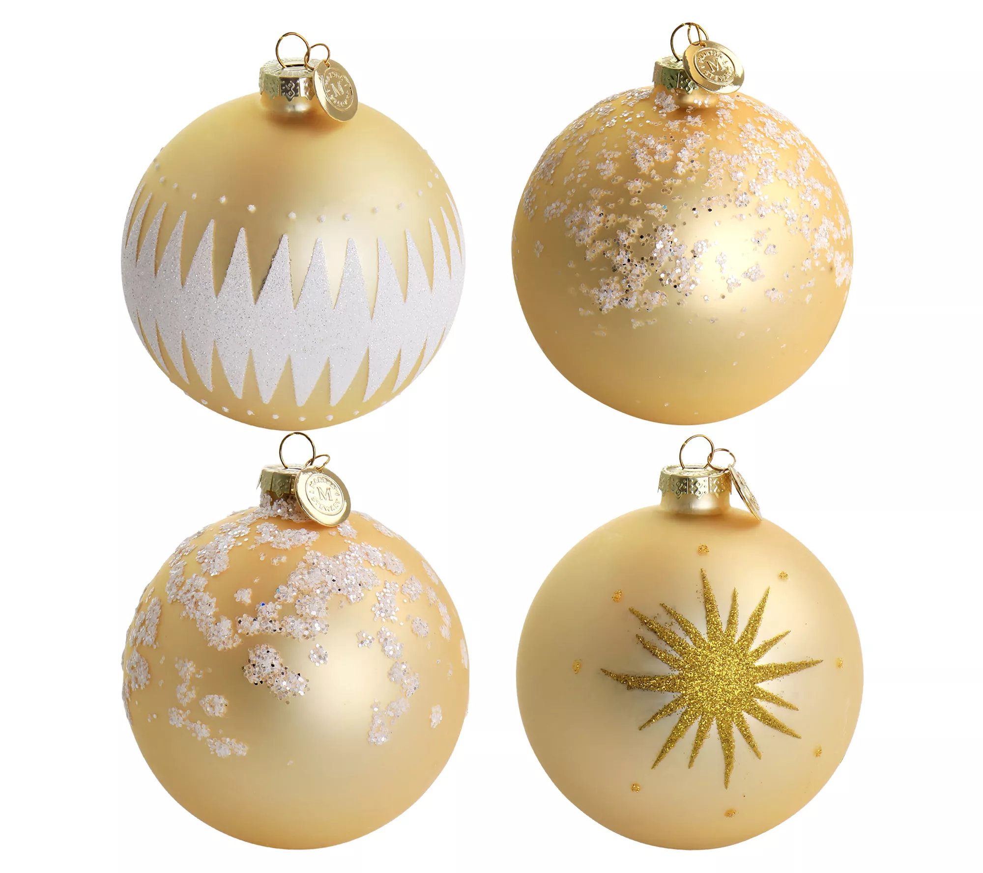 Martha Stewart Holiday Ball Ornament 4 Piece Set in Gold