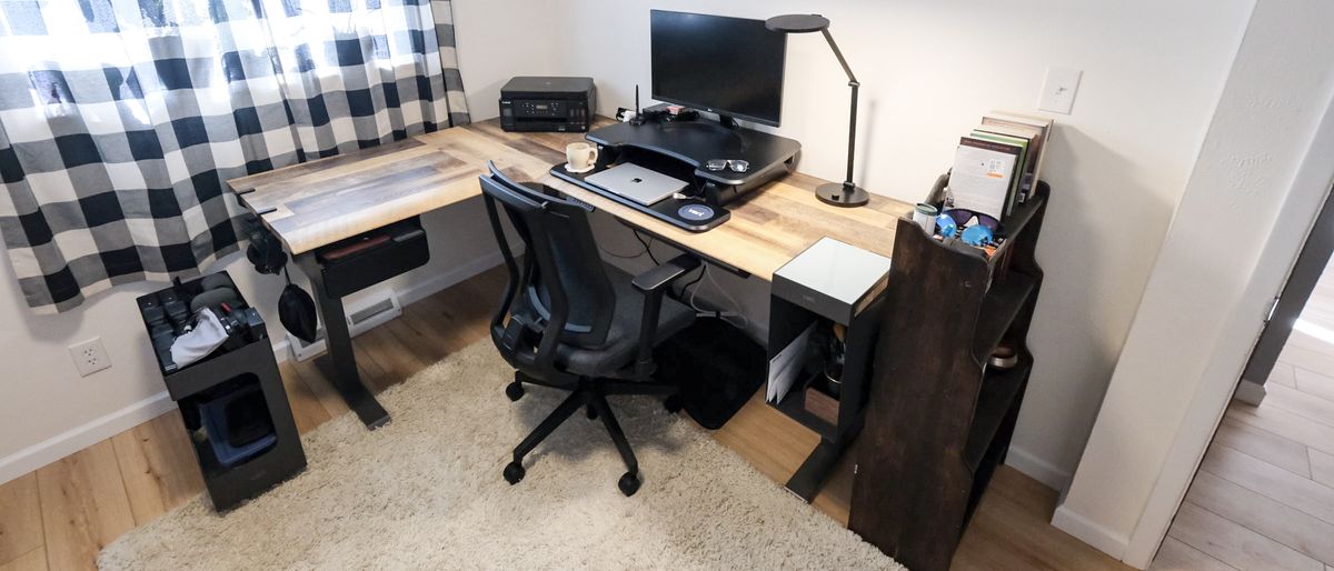 A home office built around the Vari L-Shape Electric Standing Desk