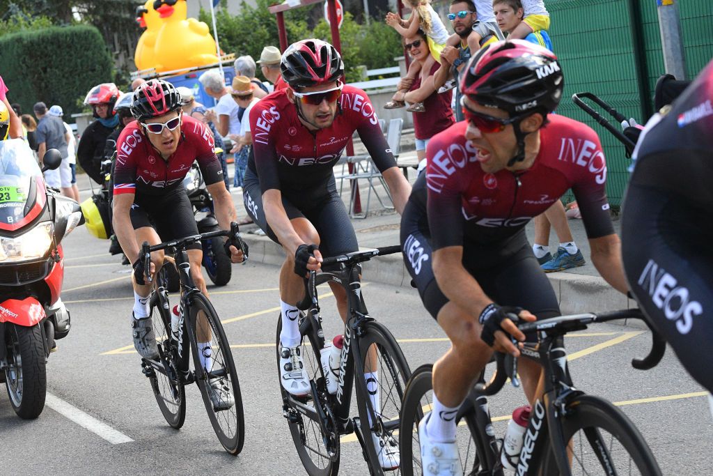 Ineos riders pace Geraint Thomas back onto the peloton