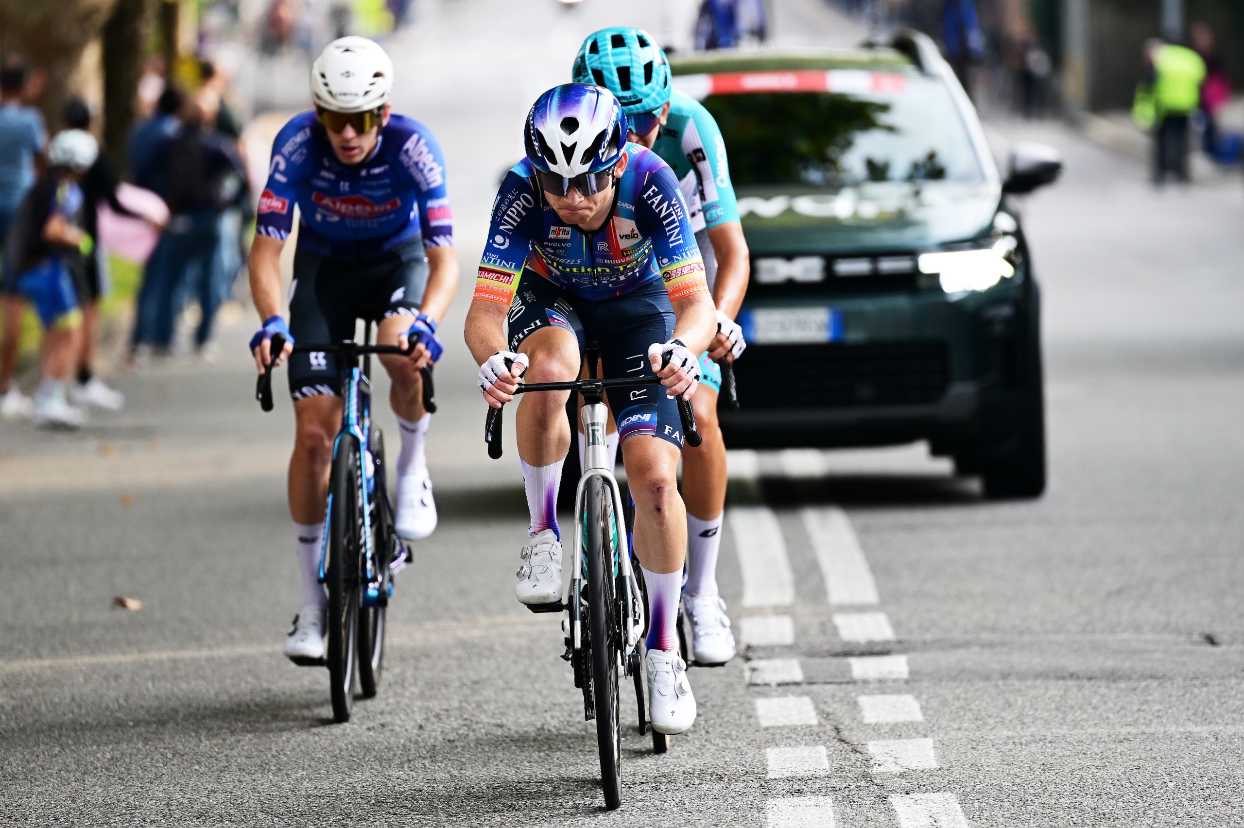 VARESE, ITALY - OCTOBER 06: Kyrylo Tsarenko of Ukraine and Team Solution Tech NIPPO Rali leads the breakaway during the 105th Tre Valli Varesine 2026 a 196.1km one day race from Busto Arsizio to Varese on October 06, 2026 in Busto Varese, Italy. (Photo by Tim de Waele/Getty Images)