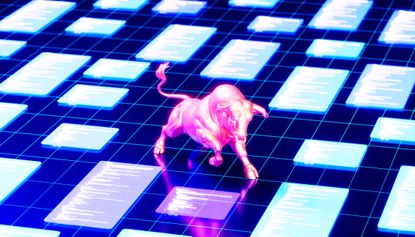 Magnificent Seven bull market concept with AI tech background