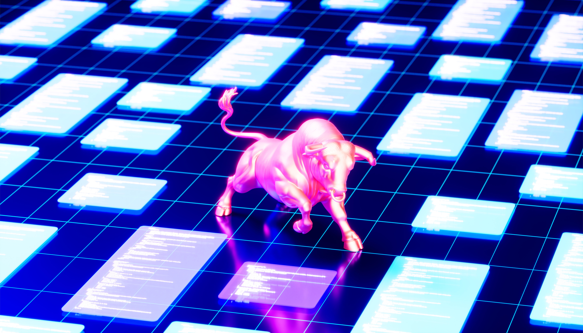 Magnificent Seven bull market concept with AI tech background