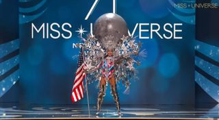 Miss USA R'Bonney Gabriel wears a NASA-inspired moon costume in the Miss Universe 2023 National Costume Show on Jan. 12, 2023 in New Orleans.