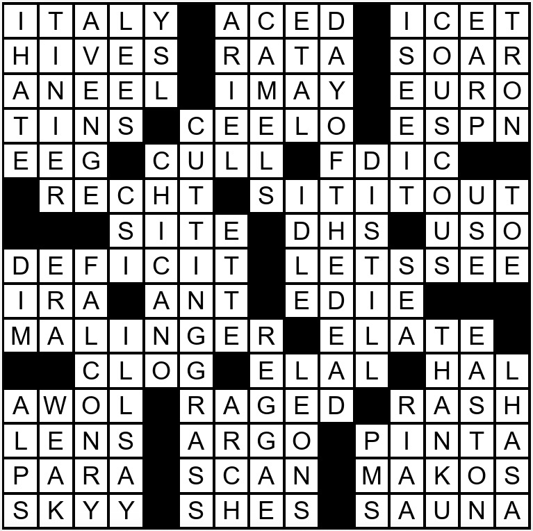 A solution to a crossword puzzle.