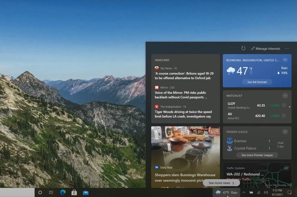 Windows 10 News Interests Taskbar