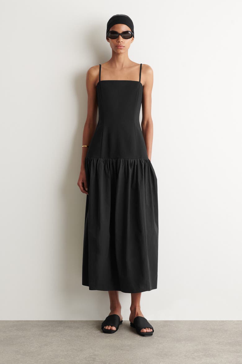 Sculpted Dropped-Waist Midi Dress