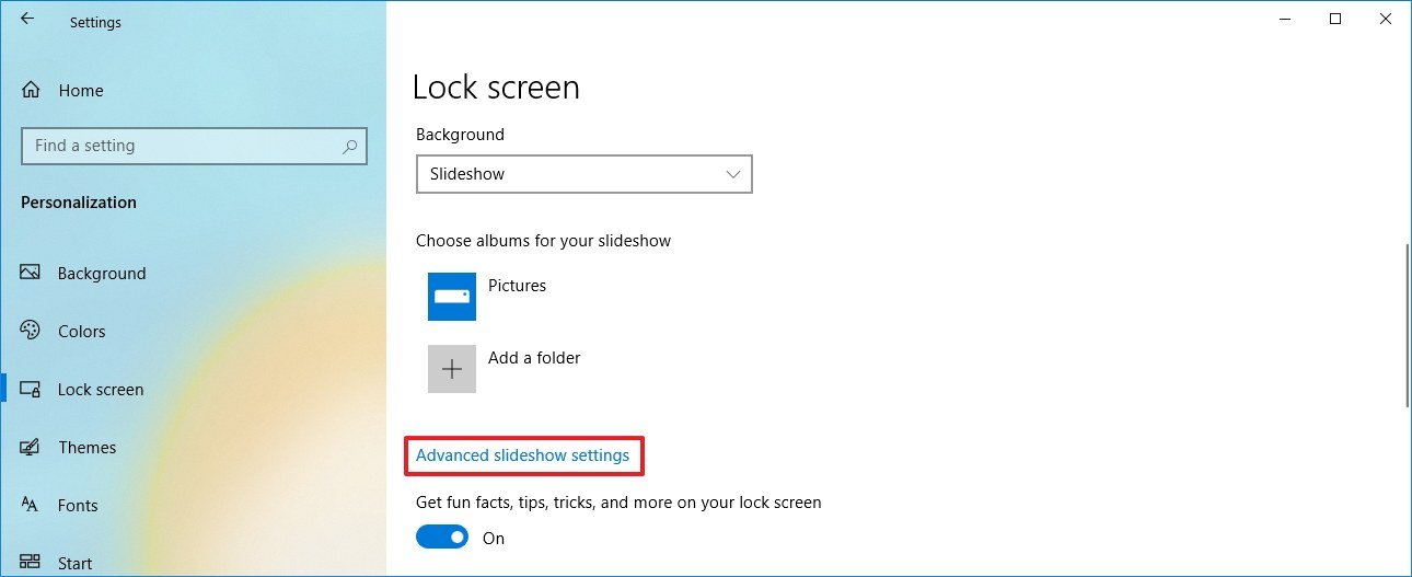 Advanced Slideshow Settings option