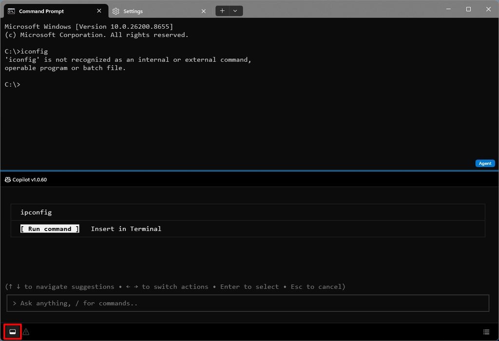 Intelligent Terminal with the chat panel open.