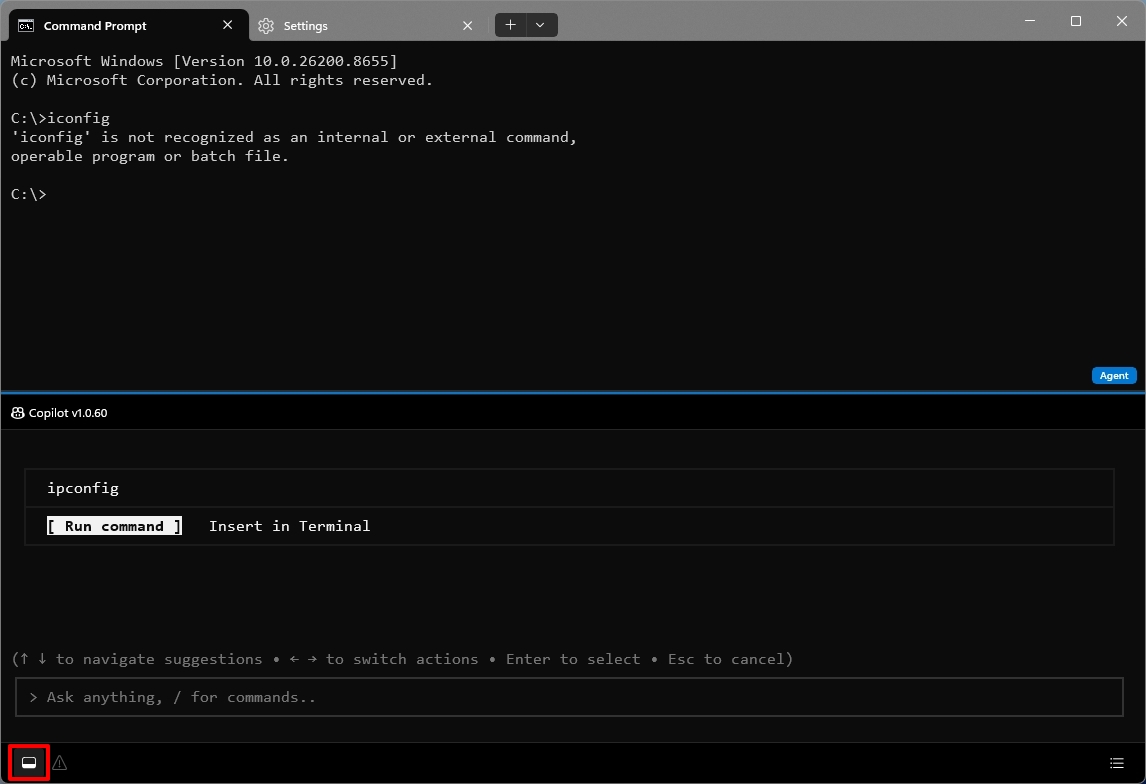 Intelligent Terminal with the chat panel open.