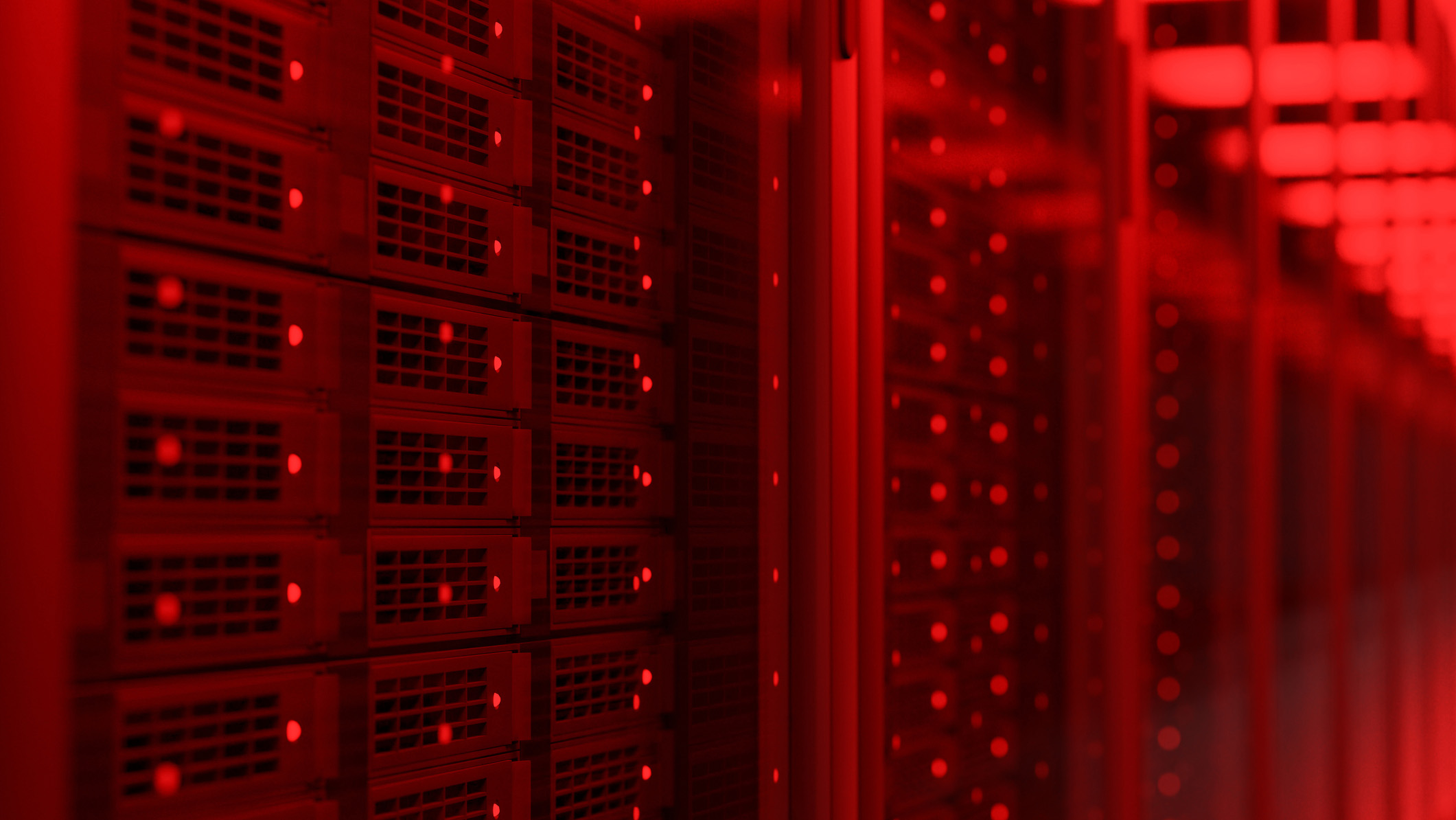 A data center under red light