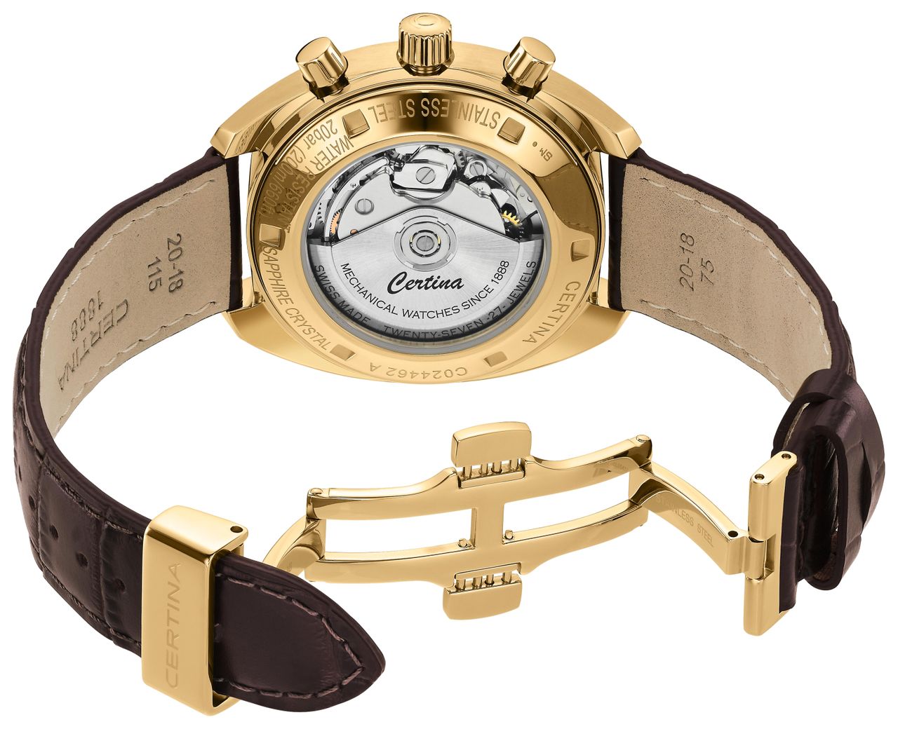 The Certina DS-2 Chronograph from behind, on a white background
