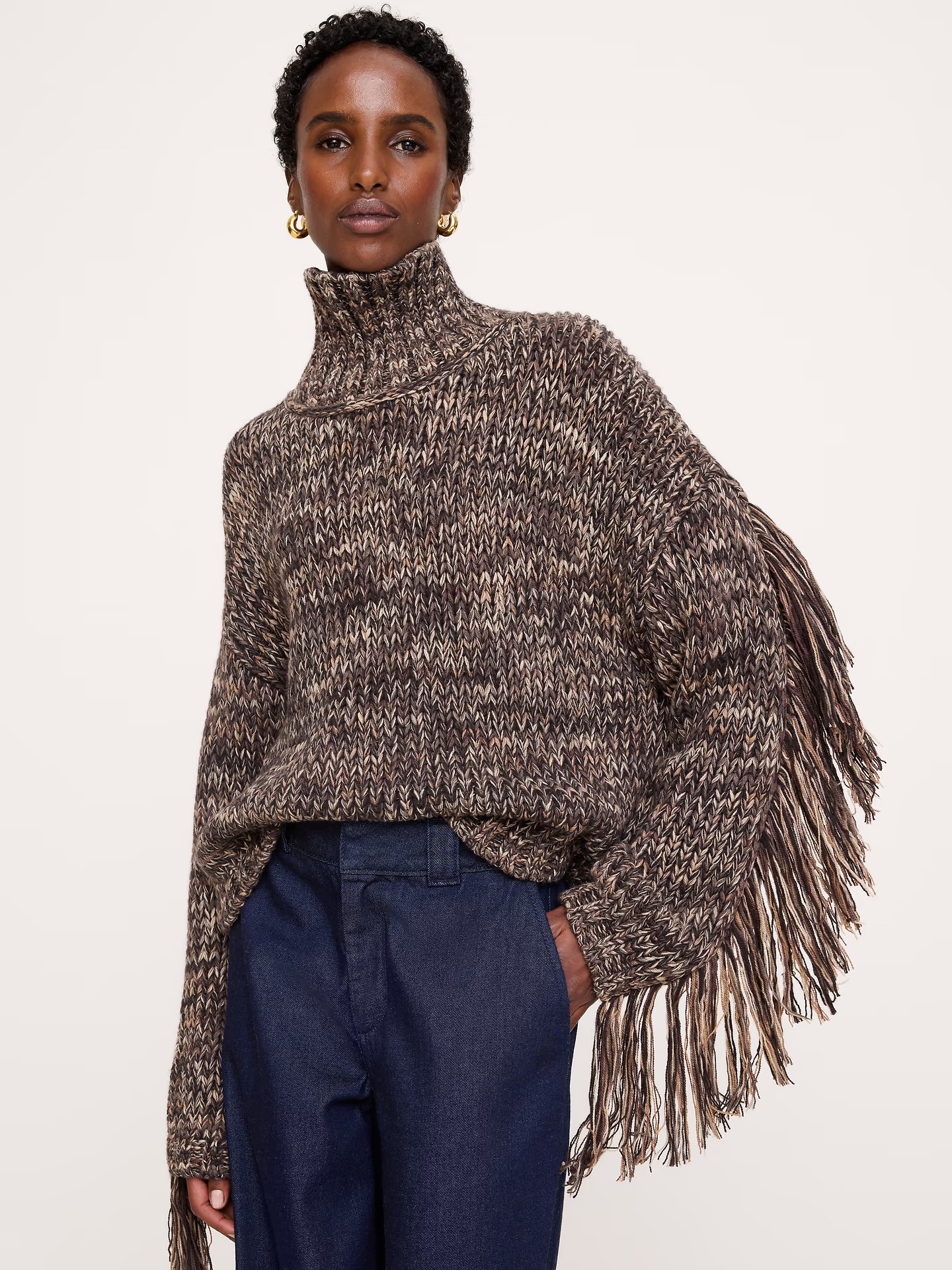 Banana Republic, Marled Wool-Cotton Fringe Sweater
