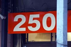 image of the number 250 on a red sign