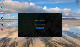 Screenshot of the Lenovo Yoga Slim 7x desktop showing an error message on Apex Legends