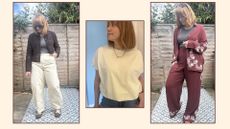 three shots of matilda wearing F&F clothing