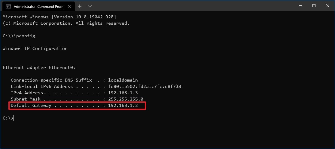 Windows 10 ipconfig router IP