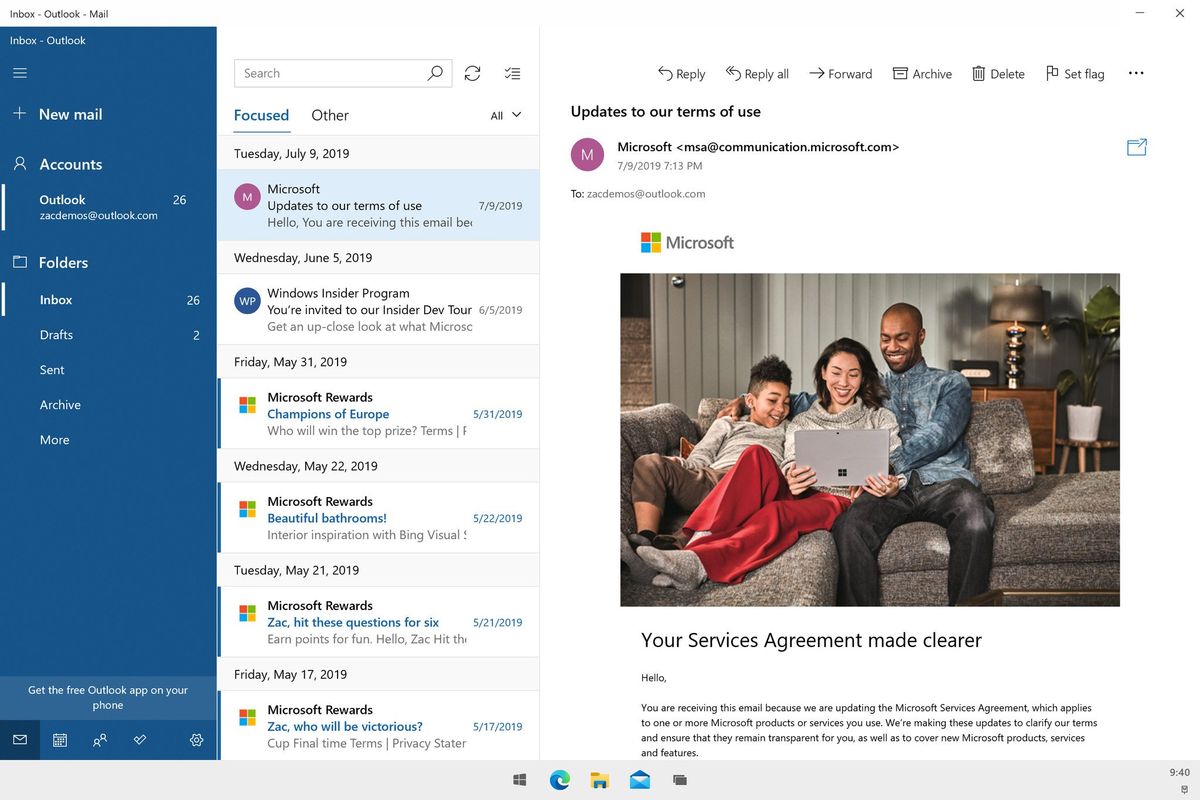 Windows 10X Mail