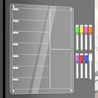 Gray Acrylic Meal Planner Magnetic Menu Board for Kitchen Fridge with colored markets 