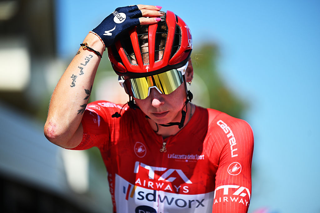 BELLARIA-IGEA MARINA, ITALY - JULY 11: Lorena Wiebes of Netherlands and Team SD Worx - Protime - Red Sprint Jersey prior to the 36th Giro d&#039;Italia Women 2025, Stage 6 a 145km stage from Bellaria-Igea Marina to Terre Roveresche (Orciano di Pesaro) / #UCIWWT / on July 11, 2025 in Bellaria-Igea Marina, Italy. (Photo by Luc Claessen/Getty Images)