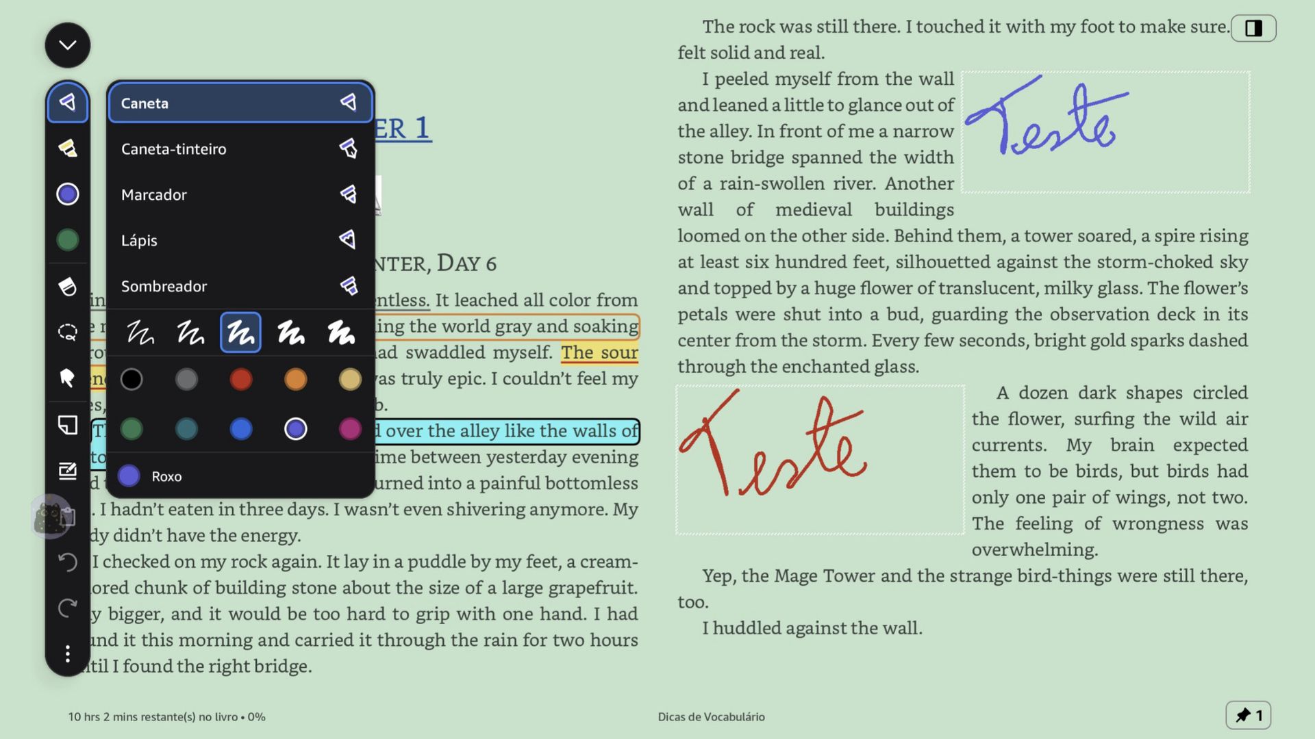 A screenshot showing handwriting support in the Kindle app