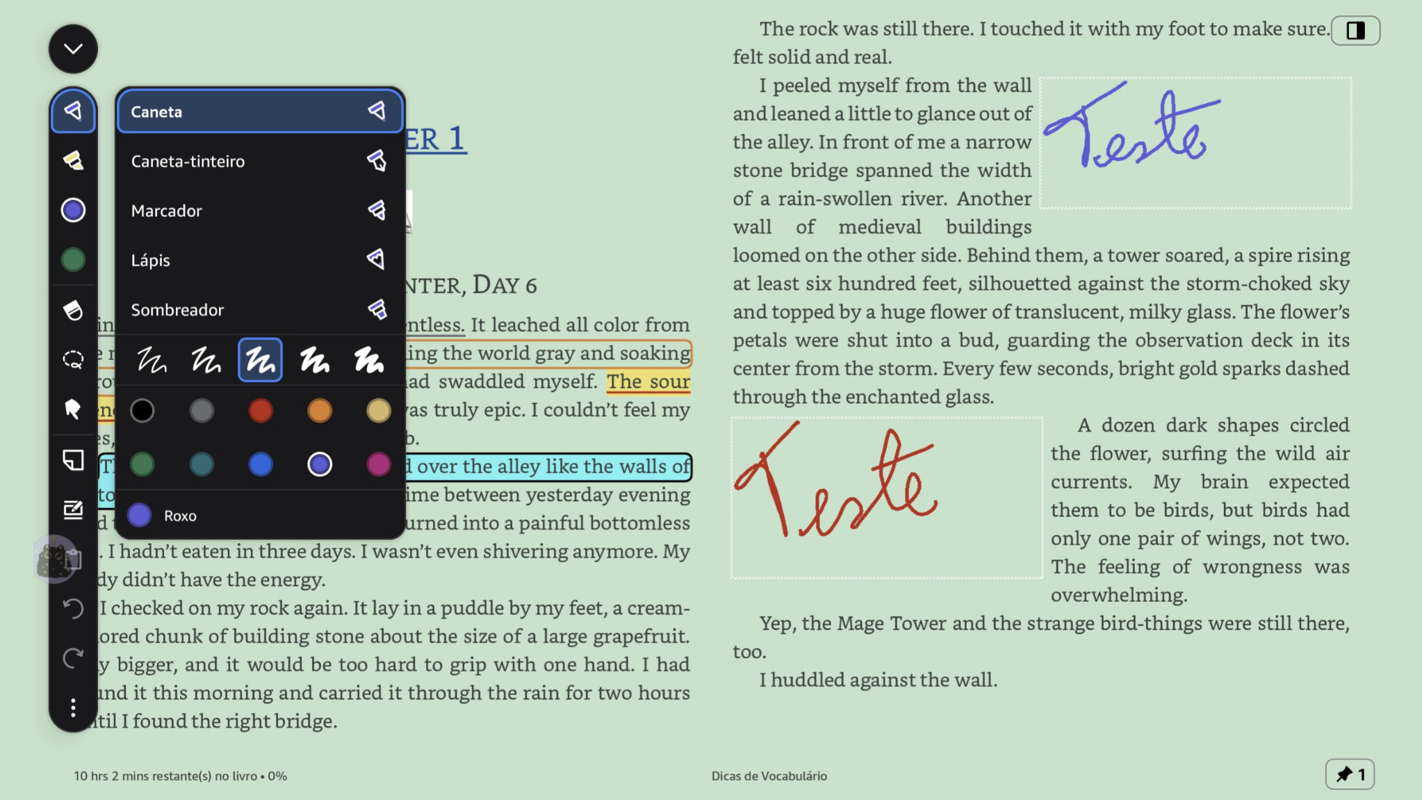 A screenshot showing handwriting support in the Kindle app
