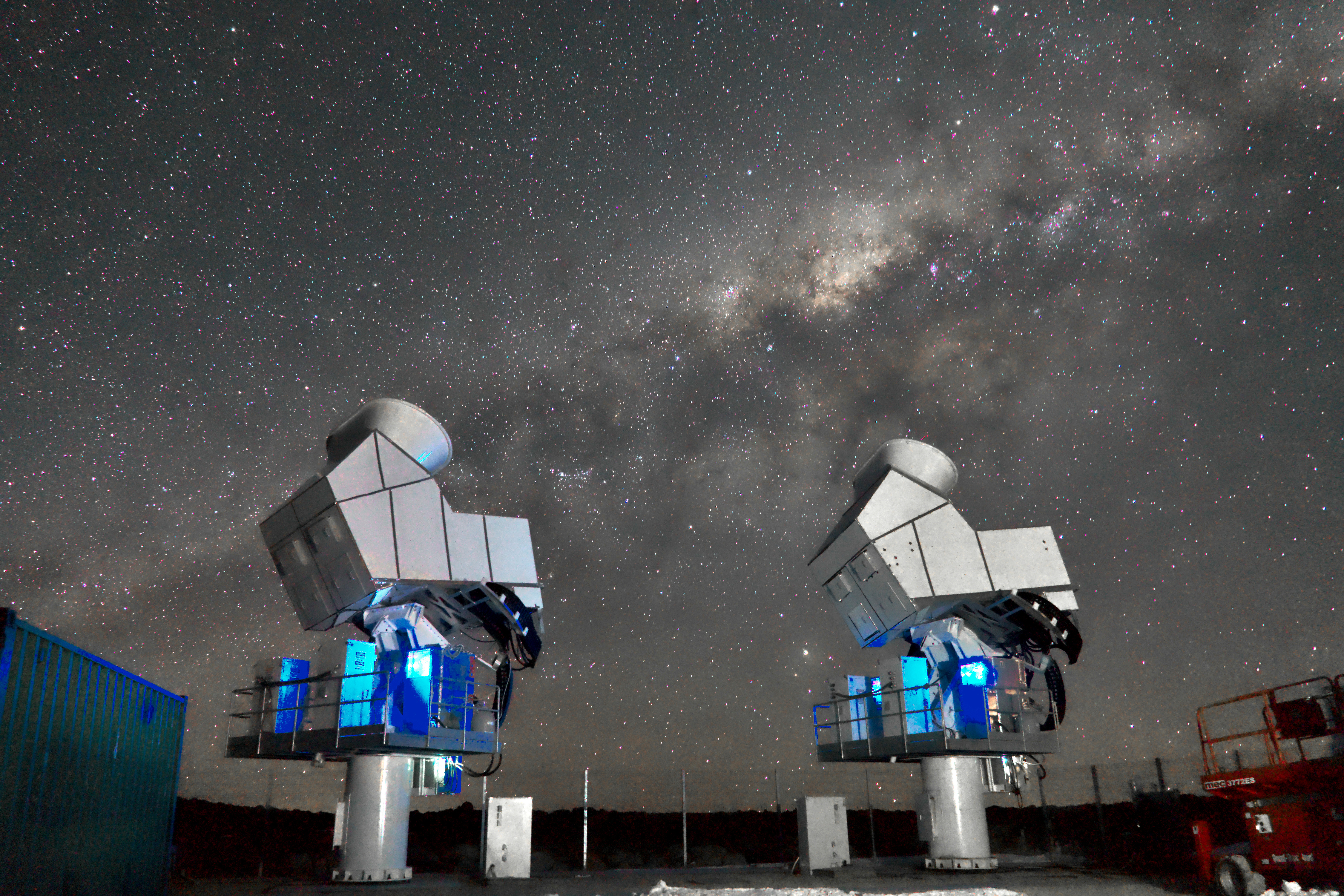 Two telescopes observe the night sky