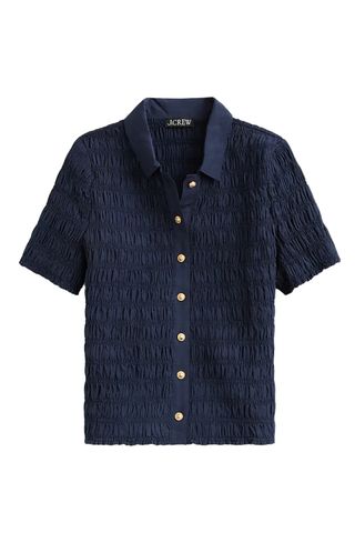 Smocked Button-Up Shirt 