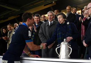 Princess Anne cheered on the Scottish rugby team in her tartan