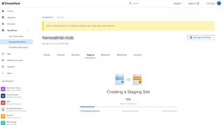DreamHost's user interface with the staging environment settings page open