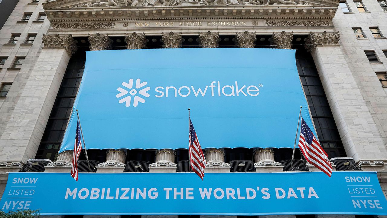 Banner on the NYSE proclaiming the Snowflake IPO