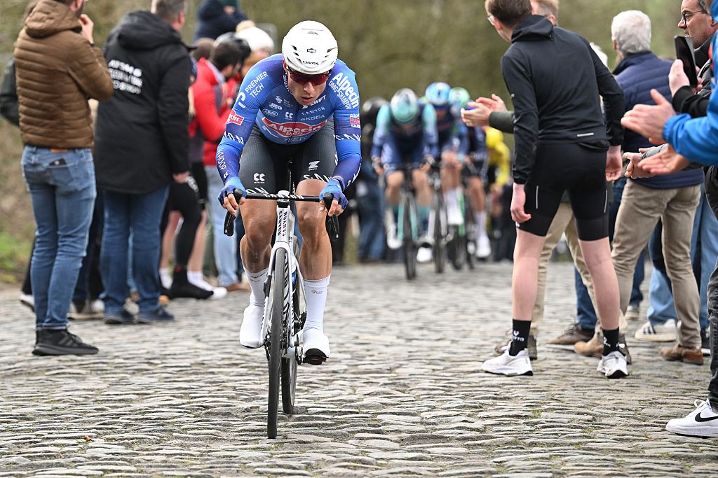 Alpecin-Premier Tech's Belgian Jasper Philipsen rides during the 78th edition of the men's one-day cycling race Kuurne-Brussels-Kuurne, 195km from Kuurne to Kuurne via Brussels, on March 1, 2026. (Photo by Tomas SISK / POOL / AFP) / Belgium OUT