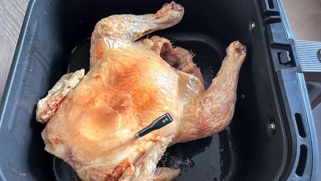 Whole chicken cooked using CHEF iQ smart thermometer