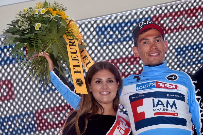 IAM Cycling's Stefan Denifl in the KOM jersey