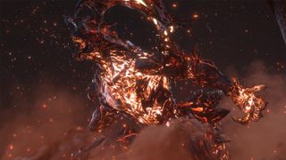 Final Fantasy 16 - The fiery eikon Ifrit howls, surrounded by cinders.