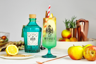 Wessex Distillery gin bottle and cocktail glass