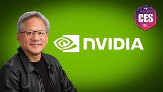 NVIDIA CEO Jensen Huang with company logo