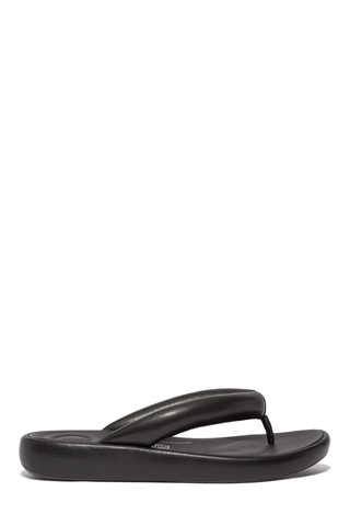 FitFlop black Iqushion D-Luxe Flip Flop on white background