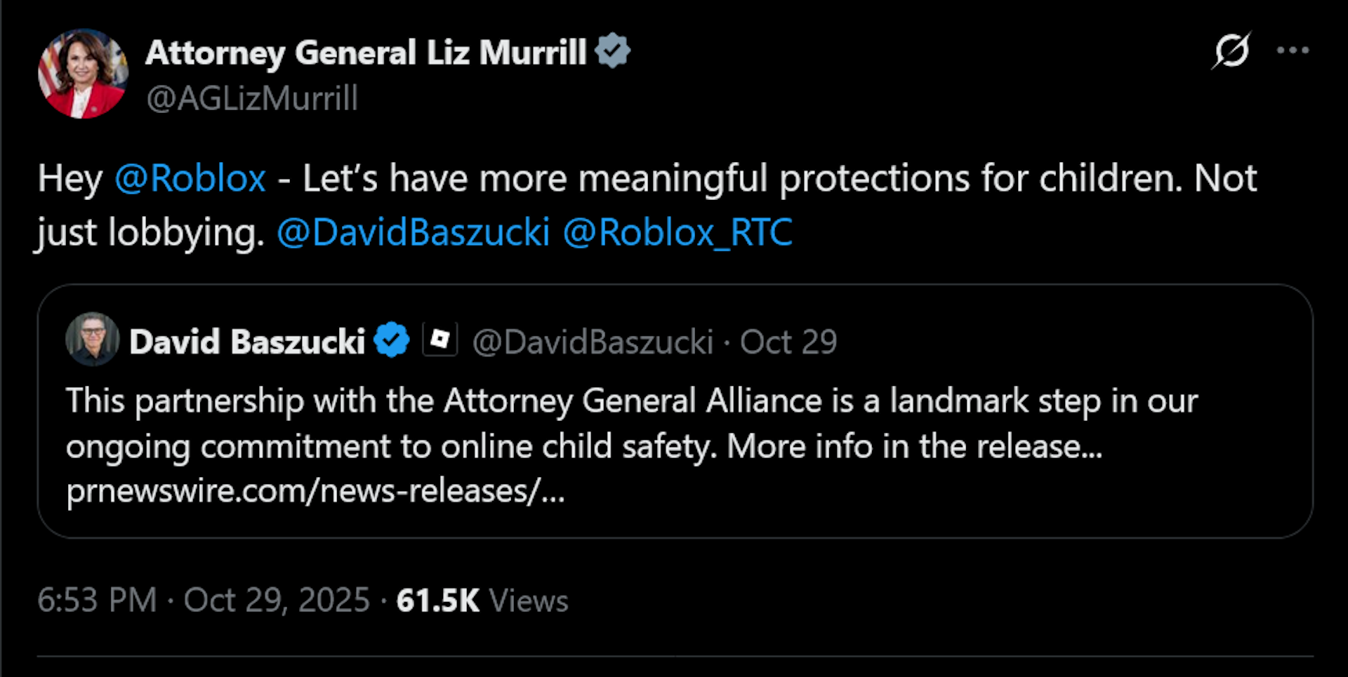 Hey @Roblox - Let’s have more meaningful protections for children. Not just lobbying. @DavidBaszucki @Roblox_RTC