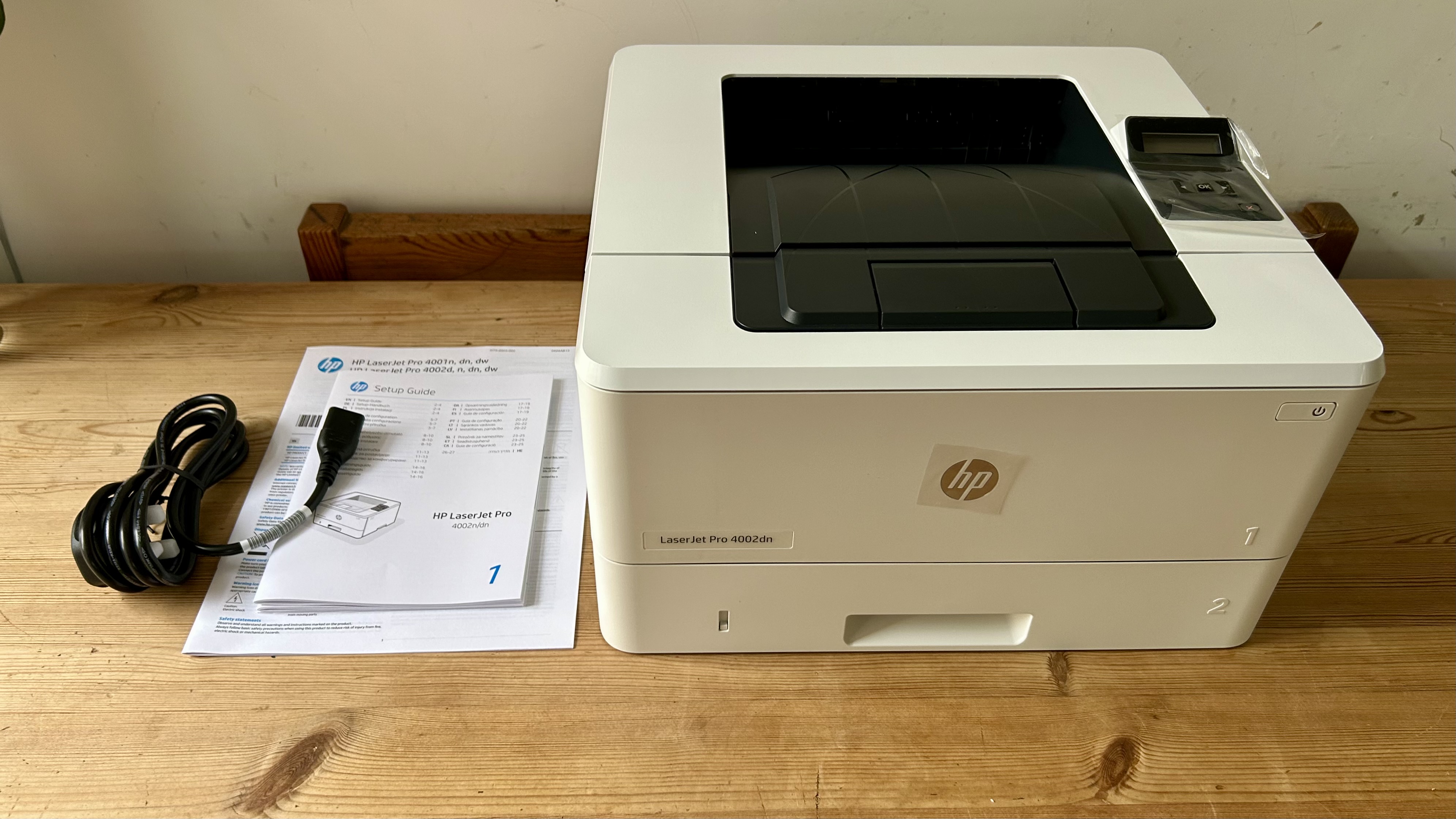 HP LaserJet Pro 4002dn on a white background