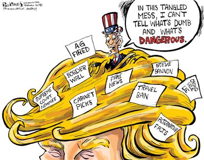 Political Cartoon U.S. Donald Trump Uncle Sam hair