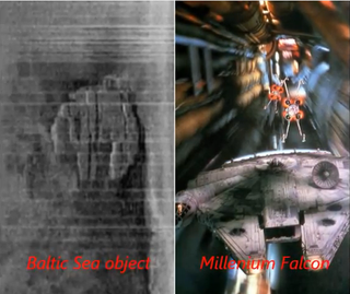 Millennium Falcon, a spaceship in the "Star Wars" trilogy.