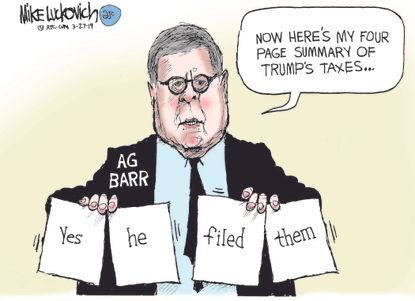 Political Cartoon U.S. Trump Mueller Report AG Barr tax returns&nbsp;