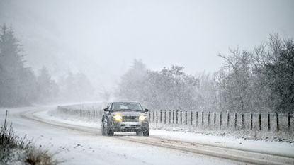 Storm Barra UK arrival as the snow arrives in Abington, Scotland.