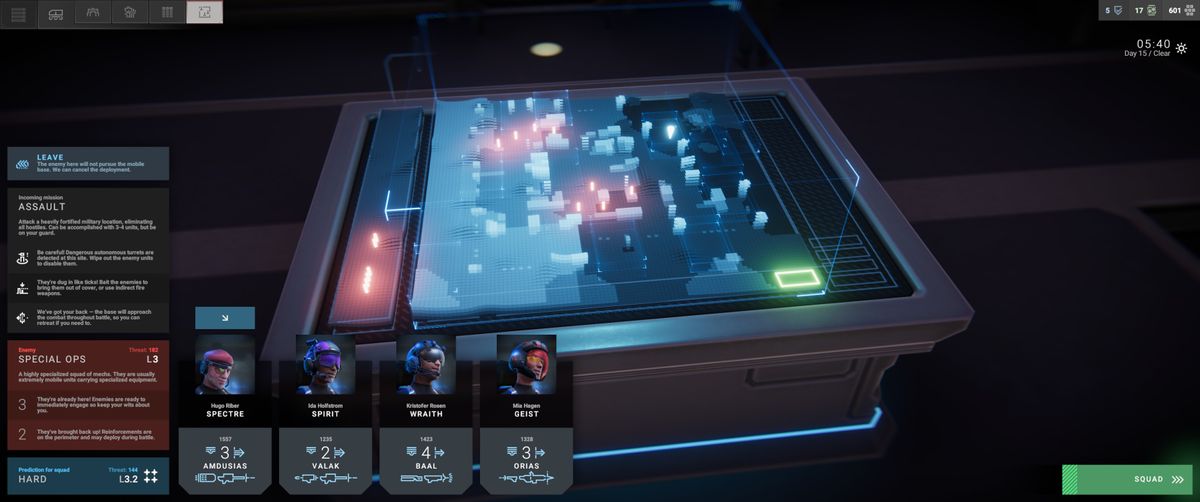 Mechs in Phantom Brigade shooting at one another.